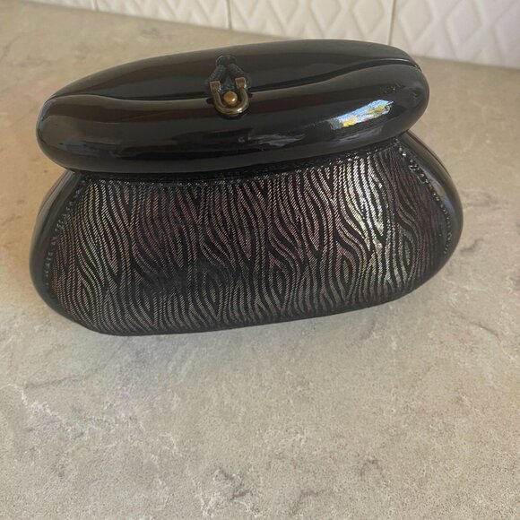 One-Of-A-Kind Black And Gold Timmy Woods Clutch - Picture 6 of 6